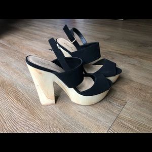 Wood & Black Platform Wedges